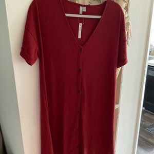ASOS Deep Red Ribbed V-Neck Dress Size 6